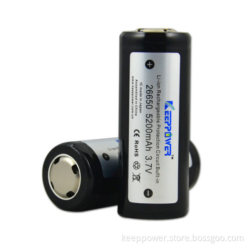 KeepPower 3.7V Li-ion Rechargeable 26650 Battery 5200mAh for Flashlight